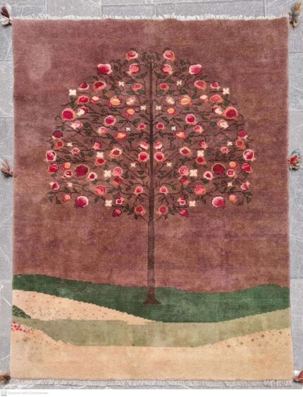 A vibrant Persian Gabbeh rug with bold geometric patterns and a rich, textured pile